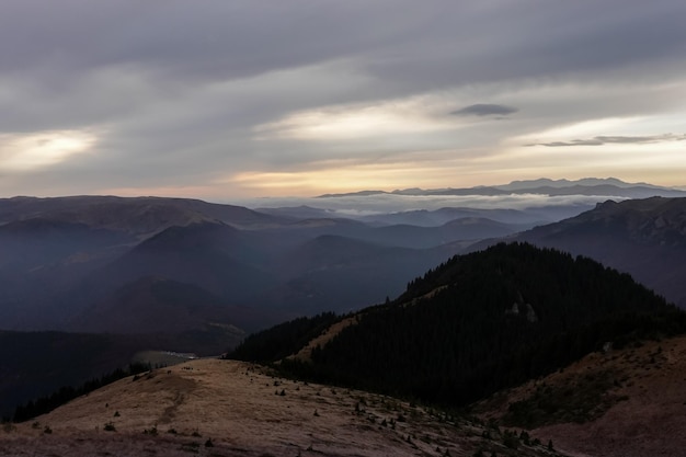 Scenery in evening time in beautiful mountains Romania