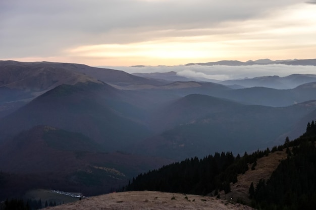 Scenery in evening time in beautiful mountains Romania