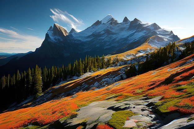 Scenery of nature including a craggy peak