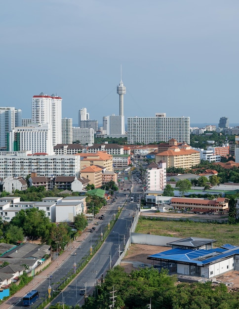 Scenery of Tower with buildings with blue sky near the coastline