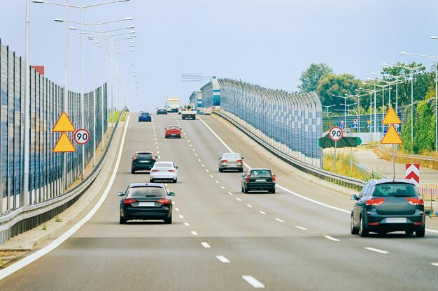 Scenery with car on the highway of Poland