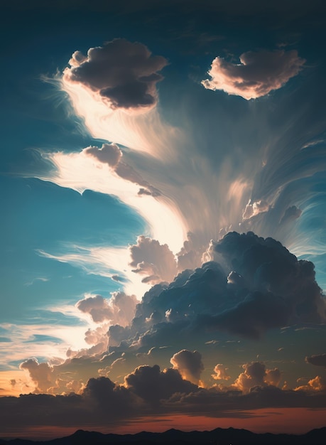 Scenery with clouds sky and sun light created using generative ai technology