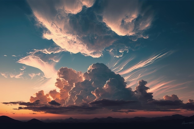 Scenery with clouds sky and sun light created using generative ai technology