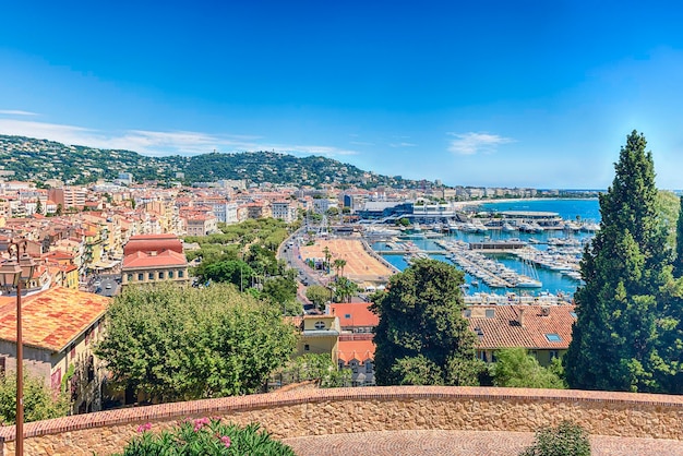 Scenic aerial view over the city centre of Cannes, iconic spot of the French Riviera, Cote d'Azur, France