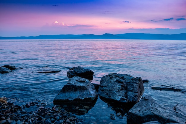 Scenic after sunset time on a beautiful lake