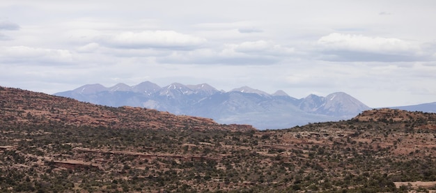 Scenic American Landscape and Red Rock Mountains in Desert Canyon