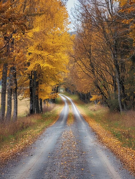 Photo scenic autumn country road with vibrant fall foliage