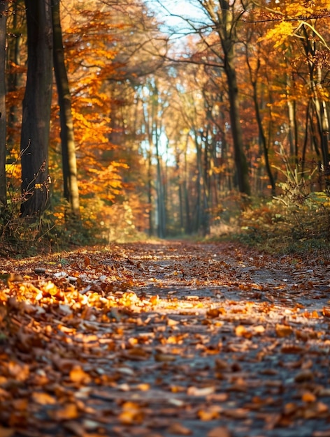 Scenic Autumn Forest Path with Colorful Foliage