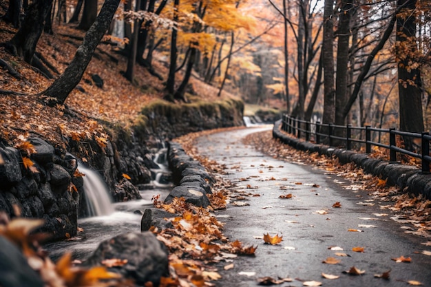 Photo scenic autumn forest trail with vibrant foliage