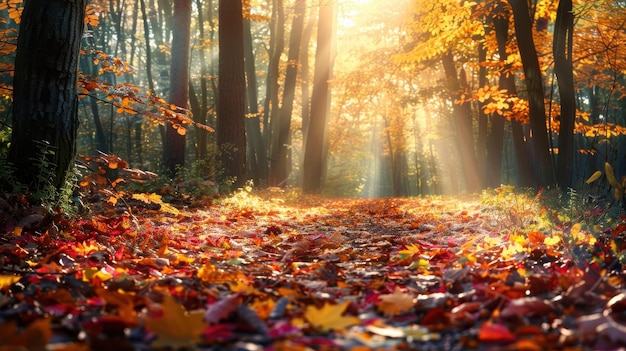 Scenic autumn forest with vibrant foliage