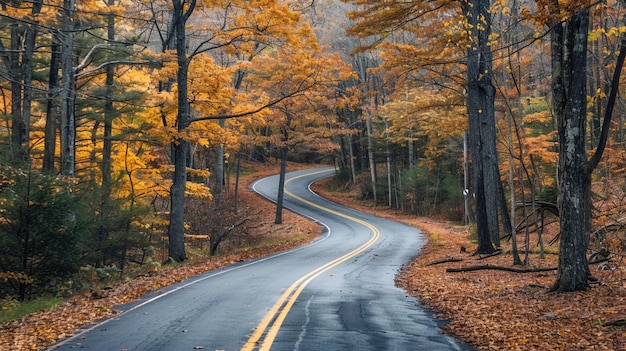 Scenic Autumn Road Through Colorful Forest Fall Foliage Winding Path Nature Travel