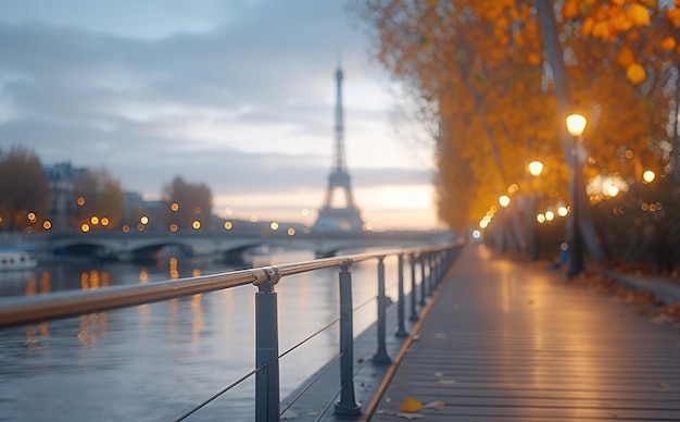 Photo scenic autumn stroll by the seine river with eiffel tower in the background