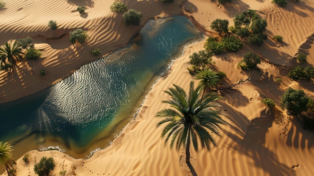 Scenic Bliss Tranquil Oasis with Palm Trees and Water