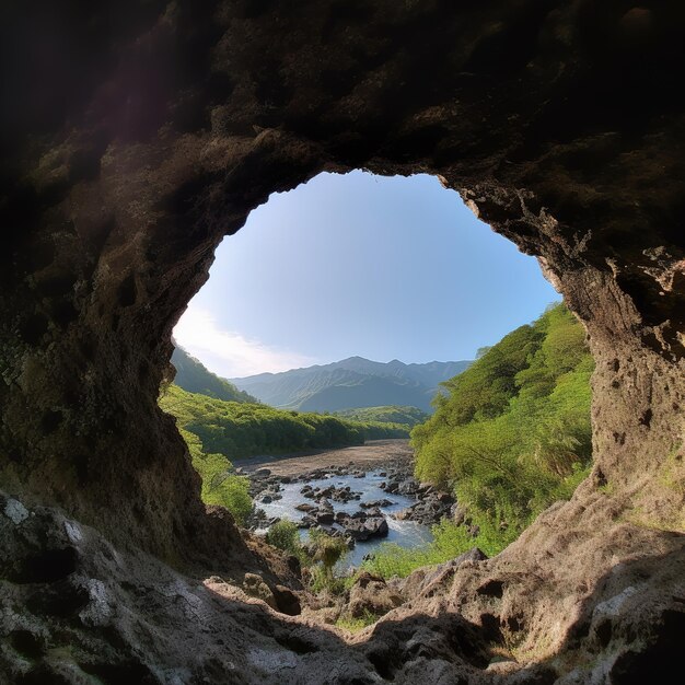 Scenic cave entrance with sea