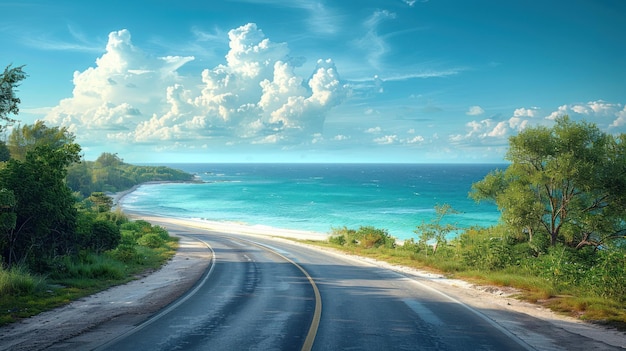 Scenic Coastal Road with Lush Vegetation and Turquoise Water