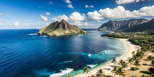 Scenic coastal view of mountains and ocean