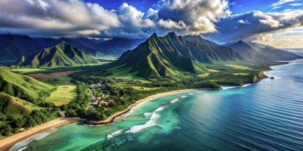 Scenic coastal view of mountains and ocean