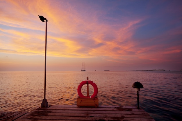 Scenic colorful sunset at the sea coast.