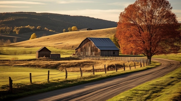 Scenic countryside landscape on Thanksgiving morning