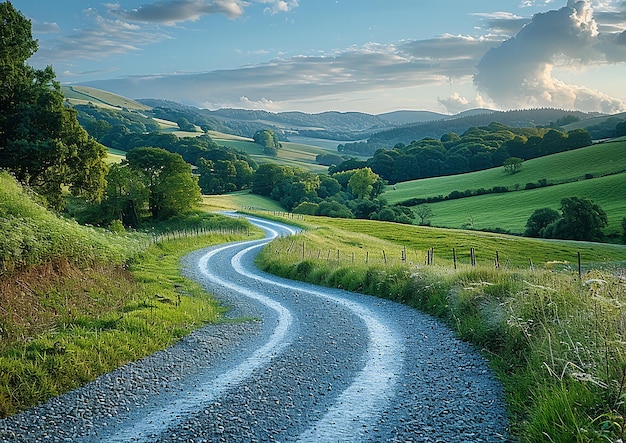 Scenic Countryside with Rolling Hills and a Wide Sky