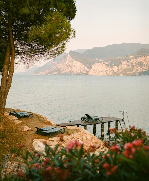 Scenic early morning view at lago di garda italy shot on kodak portra 400 medium format film