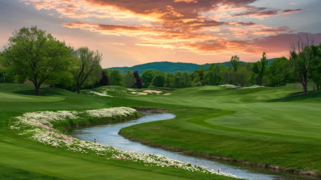 Photo scenic fairway at indian wells golf course with trees and mountains