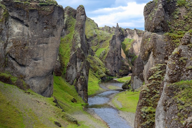 Scenic fjadrargljufur canyon in Iceland