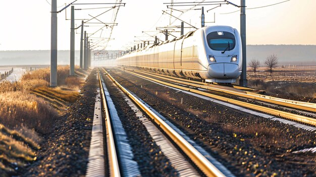 Photo scenic highspeed railway cutting through fields