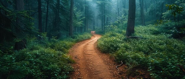 A scenic hiking trail through a dense forest