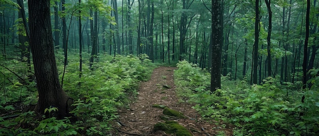 A scenic hiking trail through a dense forest