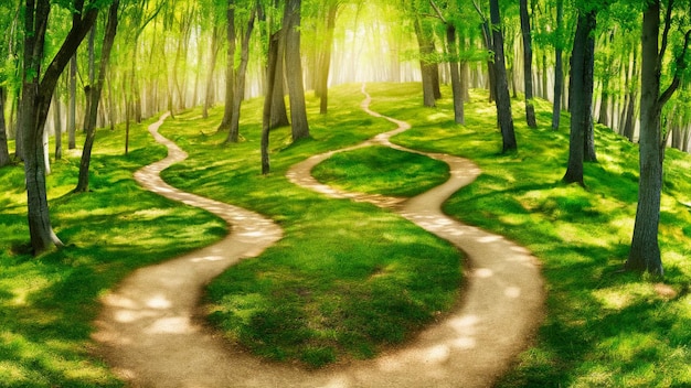 Photo scenic hiking trails winding through a lush forest