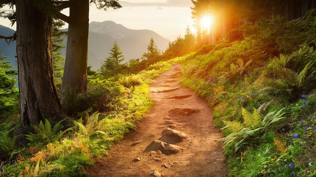 Photo scenic hiking trails winding through a lush forest