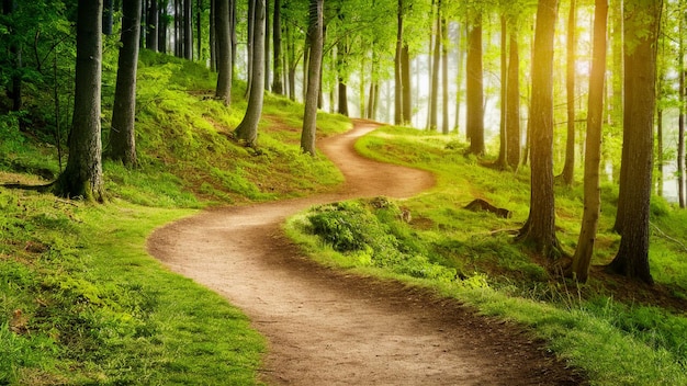 Photo scenic hiking trails winding through a lush forest