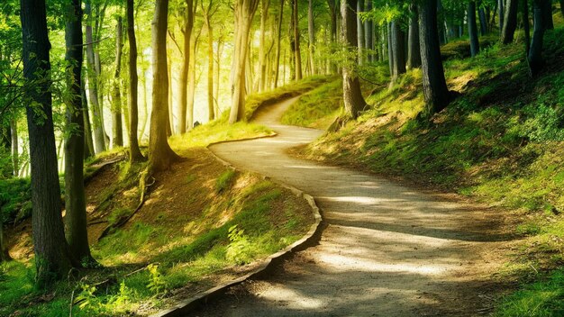 Photo scenic hiking trails winding through a lush forest