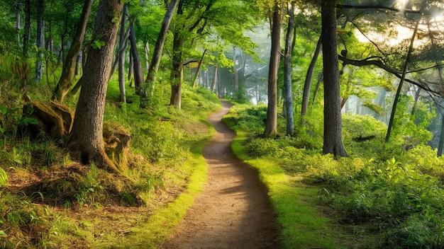 Photo scenic hiking trails winding through a lush forest