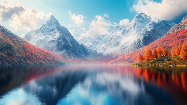 Scenic Mountain Range Landscape with Vibrant Colors and Lake