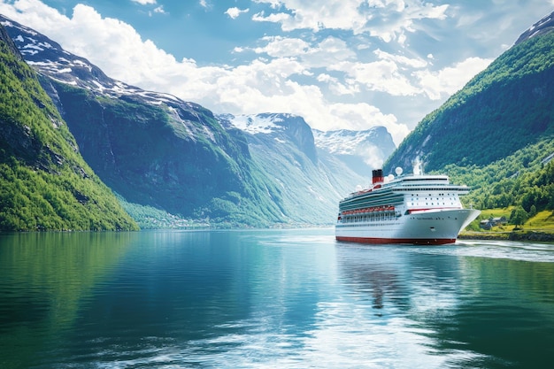 Photo scenic new years cruise along norwegian fjords with snowcapped mountains and pristine waters