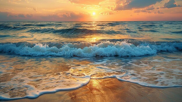 Scenic Ocean Sunrise Tranquil Beach Waves at Dawn