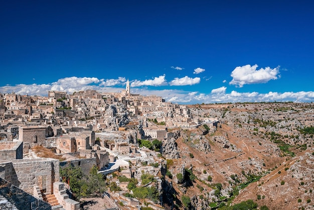 Scenic panoramic sunny summer view of Matera, Province of Matera, Basilicata Region, Italy