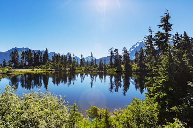 Scenic Picture lake with mount Shuksan reflection in Washington, USA