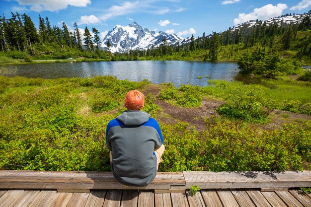 Scenic Picture lake with mount Shuksan reflection in Washington, USA