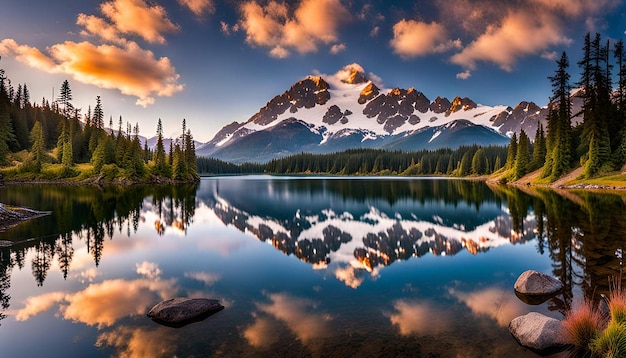 Scenic picture lake with mount shuksan reflection in washington