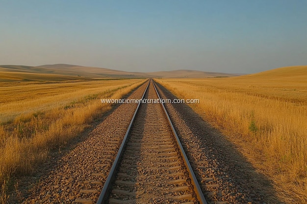 Photo scenic railroad tracks through verdant pasture photo