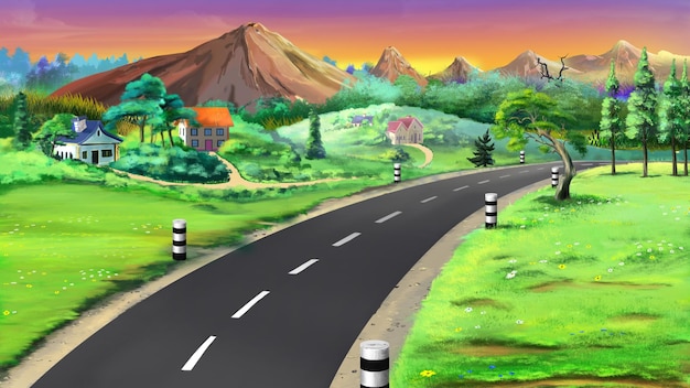 Scenic road in the mountains illustration