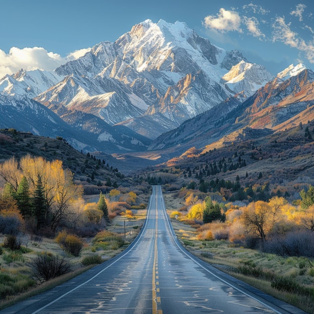 Scenic Road with Majestic Mountain Range in the Background