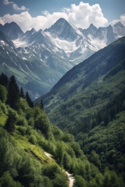 A scenic shot of the alps mountains created with generative ai