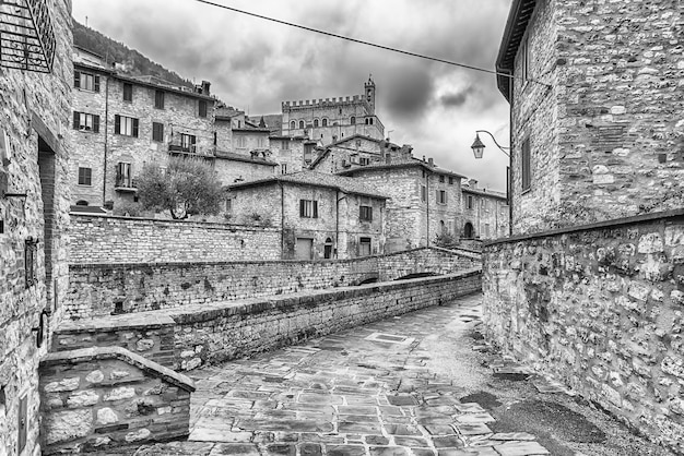 Scenic streets of the medieval town of Gubbio Umbria Italy