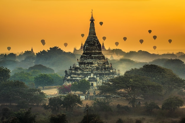 Scenic sunrise above Bagan in Myanmar