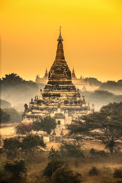 Scenic sunrise above Bagan in Myanmar