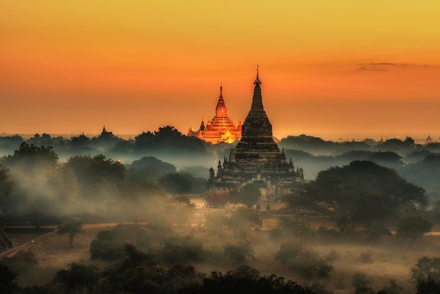 Scenic sunrise above Bagan in Myanmar